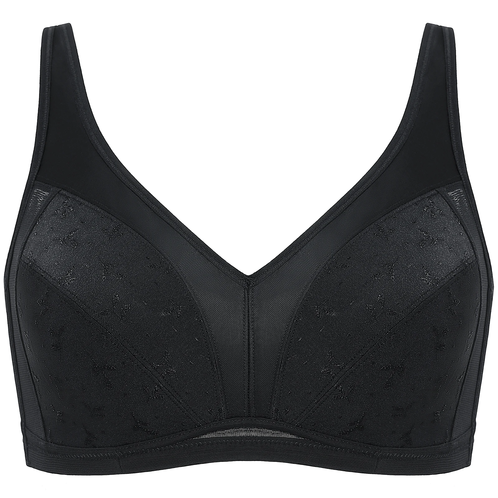 Wirefree Bras for Women Comfort Minimizer no Wire Wireless Full Coverage Plus  Size Cute Comfy Minimizing Wide Strap Lifting Bra Push up dd Black 32B 32 B  at  Women's Clothing store