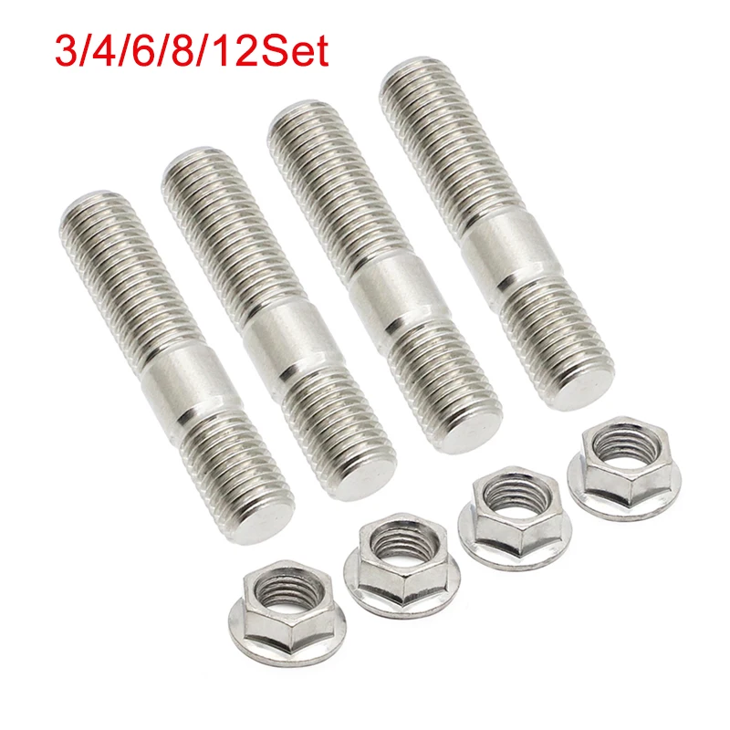 M8 Stainless Steel Exhaust Studs and Flange Nuts 60mm Long Metric 