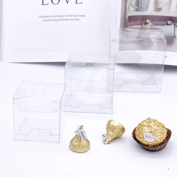 

100 Pieces/lot PVC Square Gift Boxes Favor Candy Packing Souvenir Box Transparent Event Chocolate Dessert Bags 5x5x5cm