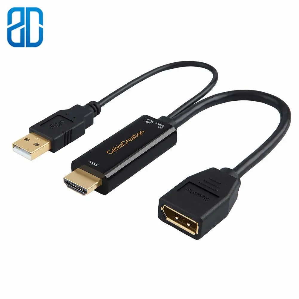 Hdmi-displayport Адаптер 0,5 футов 4K UHD HDMI в DP конвертер с поддержкой питания USB разрешения 4 K, 3D, возврат звука