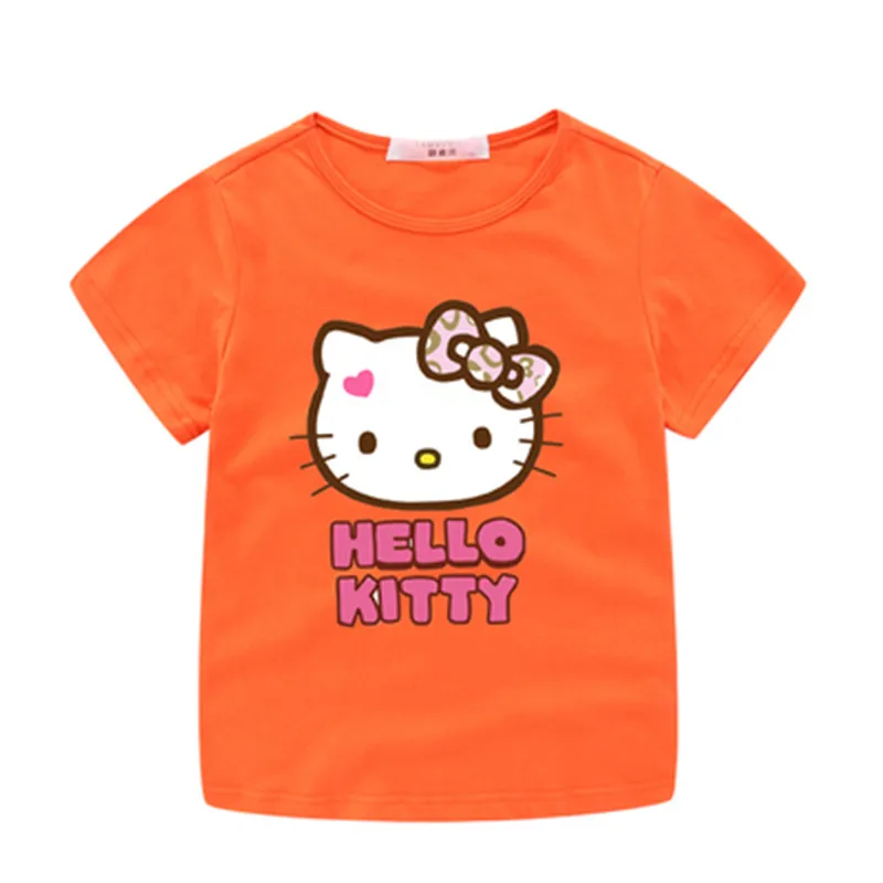 Hello kitty/Летняя футболка принцессы для девочек; Детские хлопковые топы; футболки; детская одежда для дня рождения; одежда для малышей; костюм - Цвет: Orange