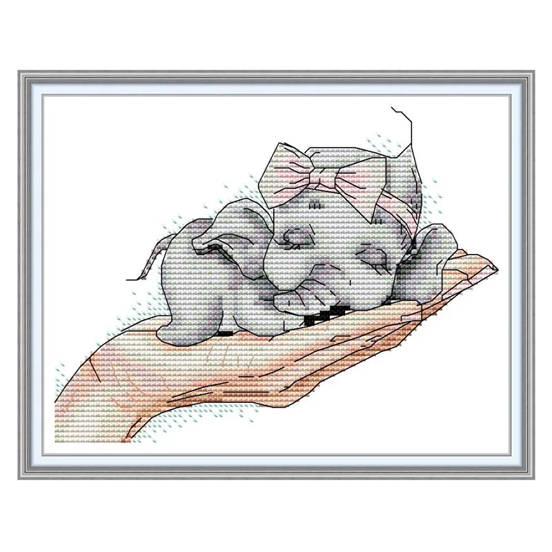Baby elephant cross stitch kit aida 14ct 11ct count printed canvas stitches embroidery DIY handmade needlework