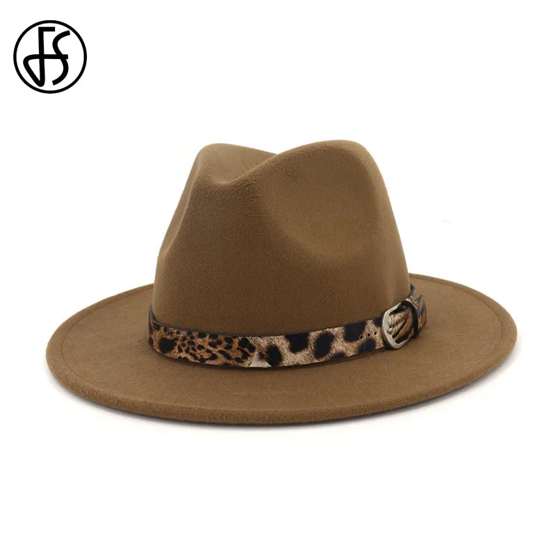 

FS Fedora Hat Men Women Leopard Wool Felt Hats Spring Autumn Fashion Gentleman Black Top Jazz Hat Fedoras Chapeau Sombrero Mujer