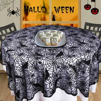 

Halloween Spider Web Tablecloth Round Table Topper Table Cloth Cover Party Decor /BY
