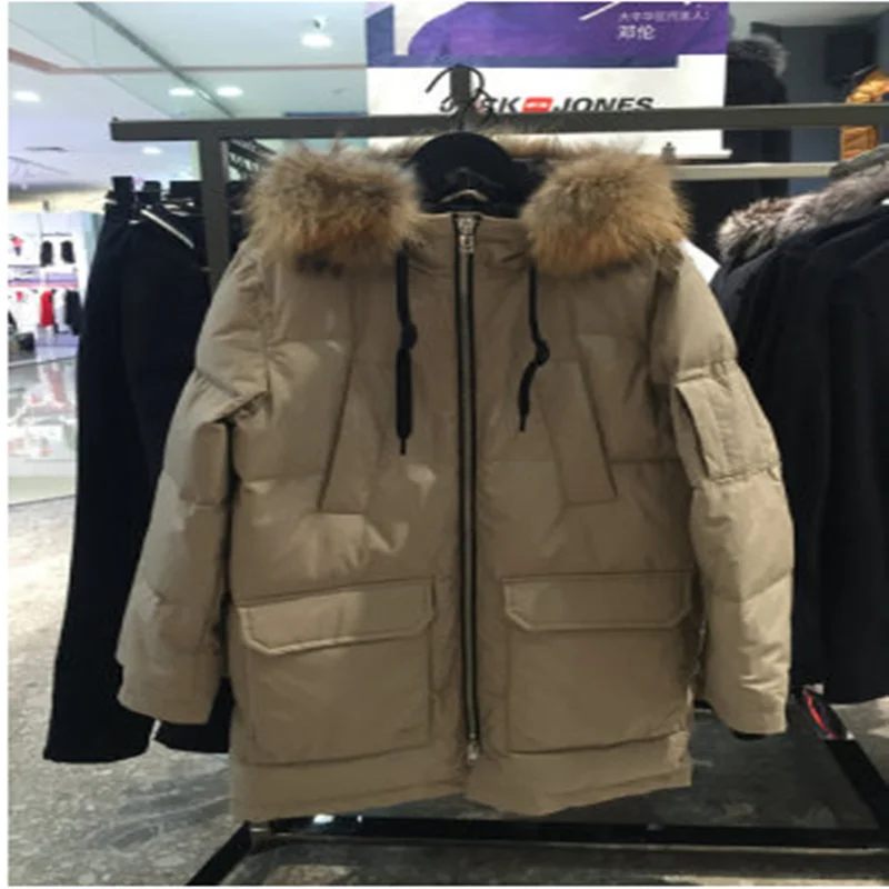 Мужской пуховик JackJones, зимний мужской длинный пуховик с капюшоном и меховым воротником, теплое пальто, мужская одежда 218412543