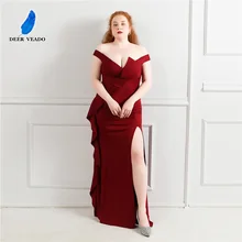 DEERVEADO – robe de soirée grande taille en Satin bordeaux, tenue de soirée élégante, fente latérale, K16655, 2021 