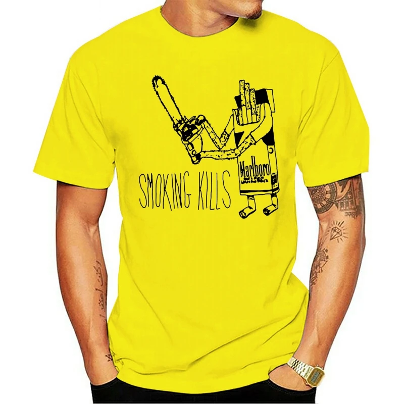 

2020 Fashion T Shirts Smoking Kills Men Cartoon Print Wholesale Short Sleeve Basic Streetwear Funny O-neck 100% cotton