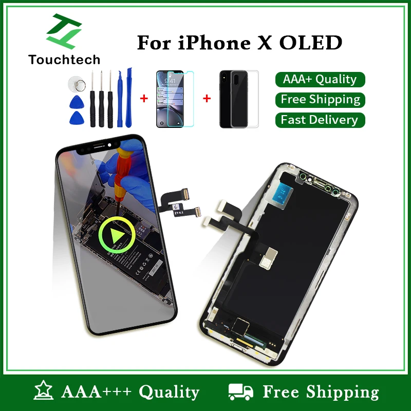 

1PC Great Quality Display Pantalla for iPhone X OLED Screen with 5.8 inch Touch LCD Screen Assembly Black Replacement Free Gifts
