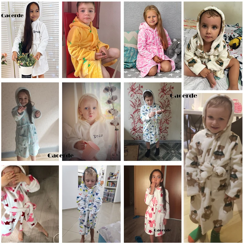 Cartoon Children's Bathrobe Spring Autumn Kids Sleepwear Lovely Long Sleeve Girls and Boys Bathrobe Children's Clothing 2-8 Year
