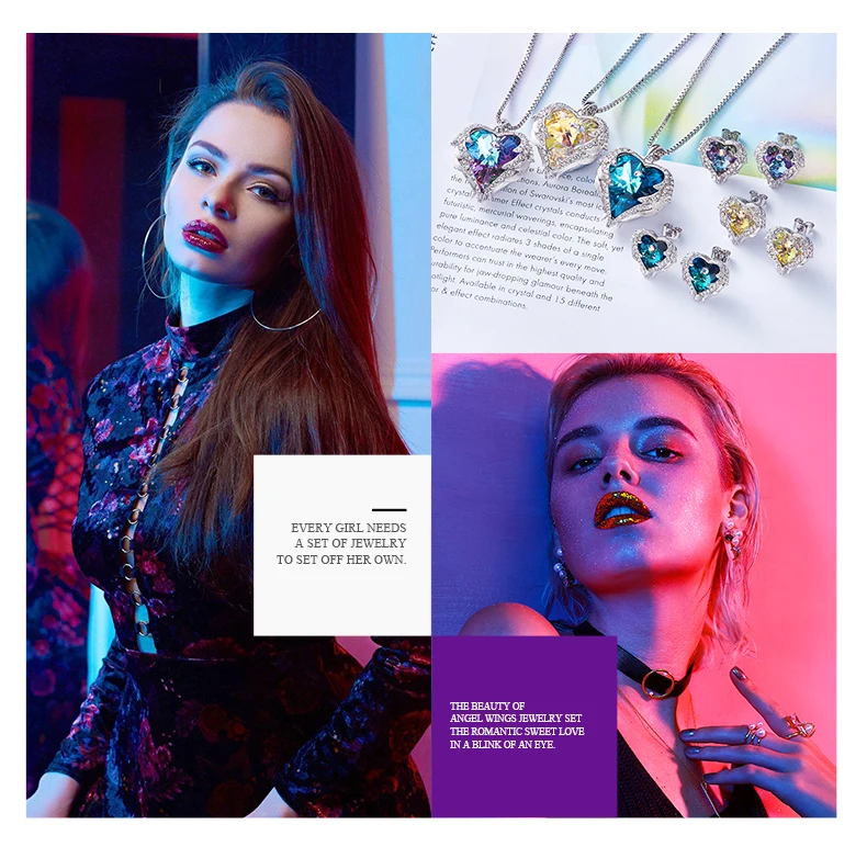 CDE, женское ожерелье, серьги, ювелирный набор, украшенный кристаллами Swarovski, женское сердце, подвеска, шпилька, модное ювелирное изделие, подарок