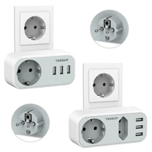 

TESSAN Multiple Socket 1/2-Way Outlets (3600W/16A) with 3 USB Ports (2.4A), EU USB Socket Adapter for Smartphone, Laptop, MP3