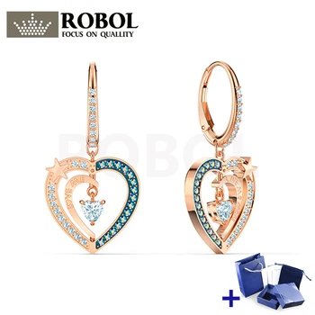 

High Quality Original SWA Earrings with Original Engraved NIGHT HEART Earring Box Set Women Jewelry Gift Free Shipping