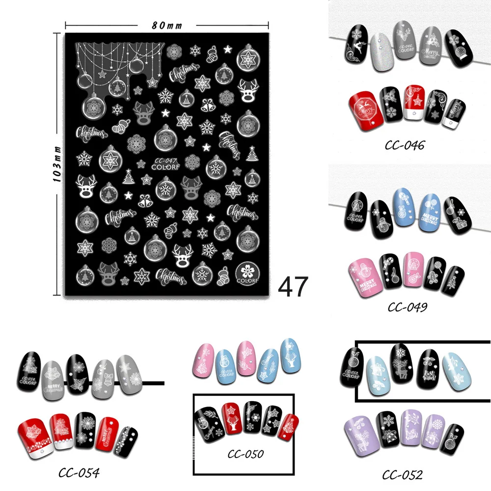 Merry Christmas Nail Art 3D наклейки самоклеющиеся для женщин дизайн маникюра ультра-тонкий 1 лист Рождественская наклейка для ногтей