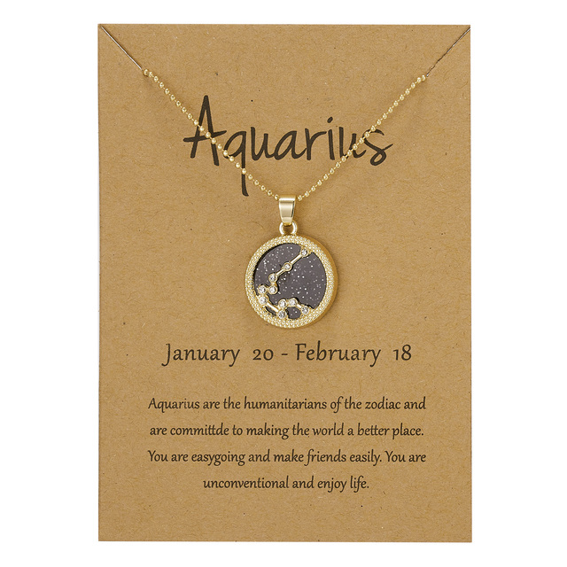 Zodiac Constellations Necklace Geometric Round Pendant Gold Silver Color Chain Necklace Unisex Friendship Jewelry Lover Gifts