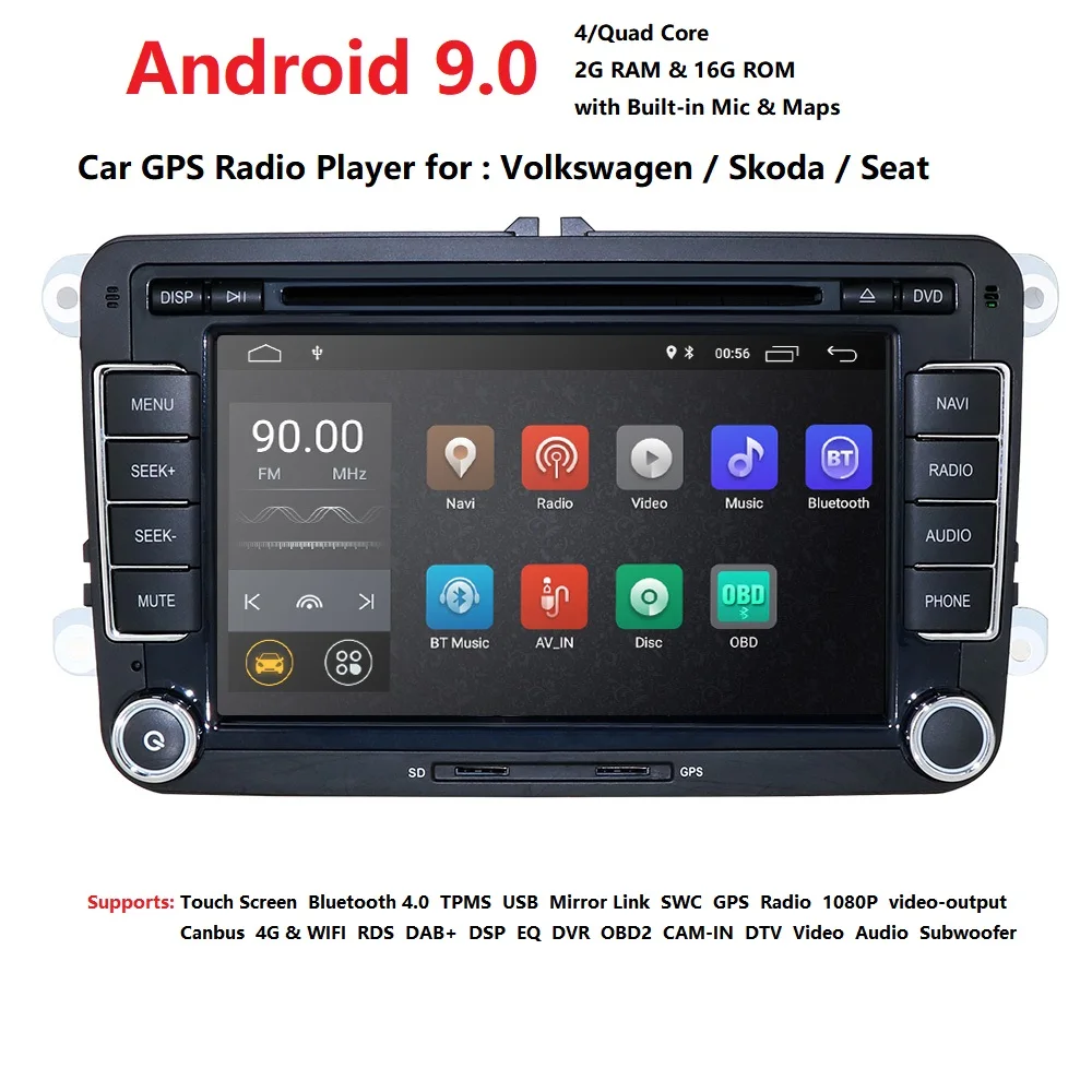 

2 din Car Radio Multimedia Player GPS for Volkswagen VW golf passat b6 Touran polo sedan Tiguan jetta Android 9.0 DVD Head Unit