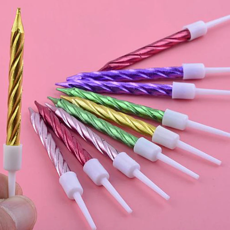 

10pcs/set Thread Color Birthday Candles With Stand Cake Candle Event Party Supplies Wedding Party Decoration