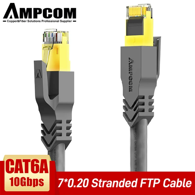 AMPCOM CAT6A Ethernet Cable 10Gbps RJ45 LAN Network Cable, High Speed Gaming UTP Patch 24AWG Strand Wire for Computer, PS5, Xbox SFTP Gray