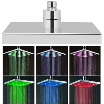

8" Inch Square Chrome Face Rainfall LED Shower Head 7 Colors Changing Romantic Light Bathroom Shower Head
