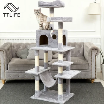 

TTLIFE Cat Tree with Sisal-Covered Scratcher Slope Scratching Posts Plush Perches and Condo for Kittens Cats and Pets Furniture