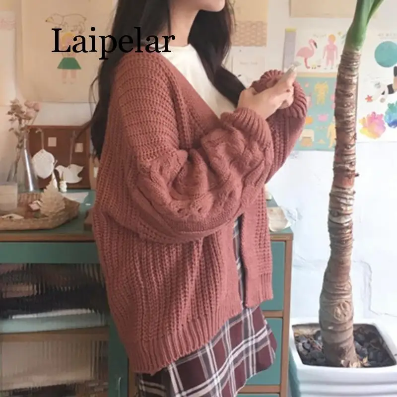 Laipelar, Новинка осени, вязаный женский свитер, мода, Harajuku, свободный, теплый кардиган, женский, для колледжа, Повседневный, длинный рукав, зимнее пальто