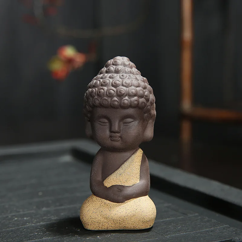Ручная работа чайный питомец маленькая статуя Будды Статуэтка монах фиолетовый песок Будда монах чай Декор подноса аксессуары чайный набор кунг-фу - Цвет: 8.4x4cm