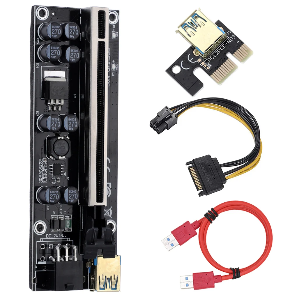 Tarjeta Adaptadora Elevadora De GPU PCI-E 1x A 16x - Con Alimentación USB 3.0, Ideal Para Minería O Expansión