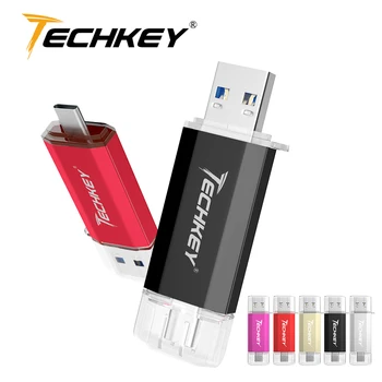 

TECHKEY USB 3.0 Type-C 3.1 usb flash drive 3.0 64GB Metal Custom Pen Drive 32GB USB Stick 16GB for Phones Micro USB Flash Type C