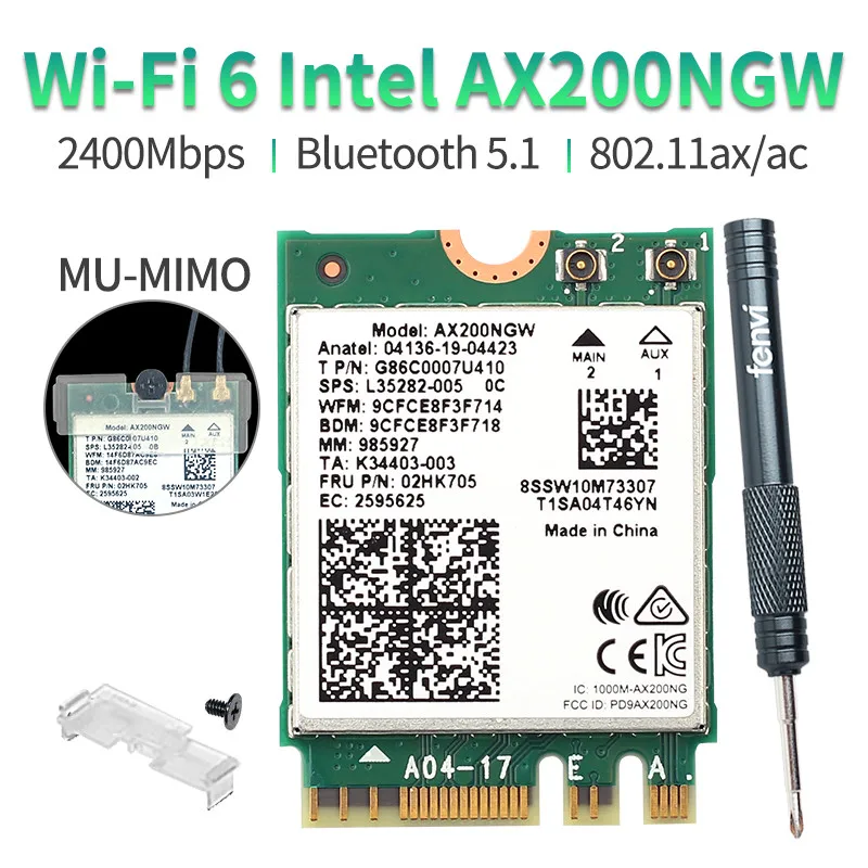 Wifi-Card Adapter Dual-Band AX200NGW Bluetooth MU-MIMO 2400mbps Wireless M.2 for Intel