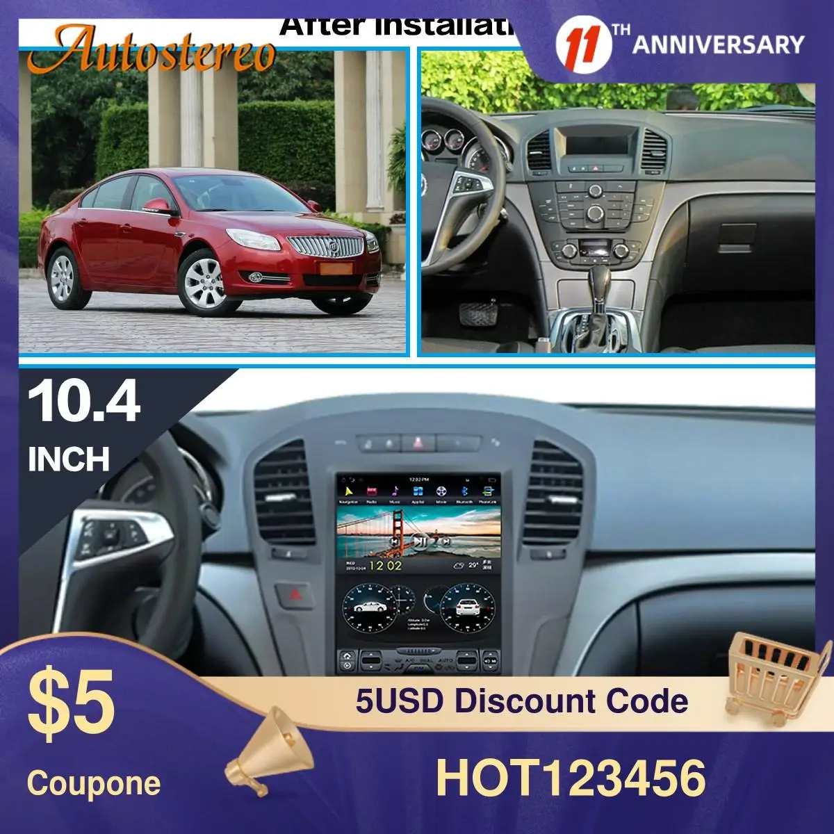 

4G SIM Tesla Style Android 9.0 Car Player GPS Navigation For Buick Regal 2008-2013 Stereo Headunit Multimedia Player Auto Radio