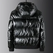 Модное зимнее пальто, мужское теплое толстое пальто, Мужская теплая верхняя одежда, модное блестящее Мужское пальто из искусственной кожи на молнии