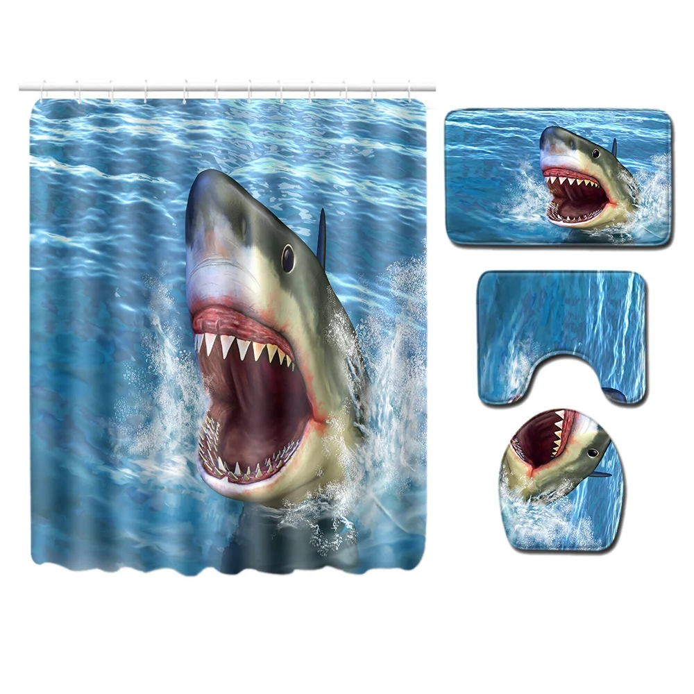 Tiger pattern HOT-180X180Cm Waterproof Bathroom Shower Curtain Toilet Cover Mat Non-Slip Rug Set 6 Hooks - Цвет: Tiger pattern