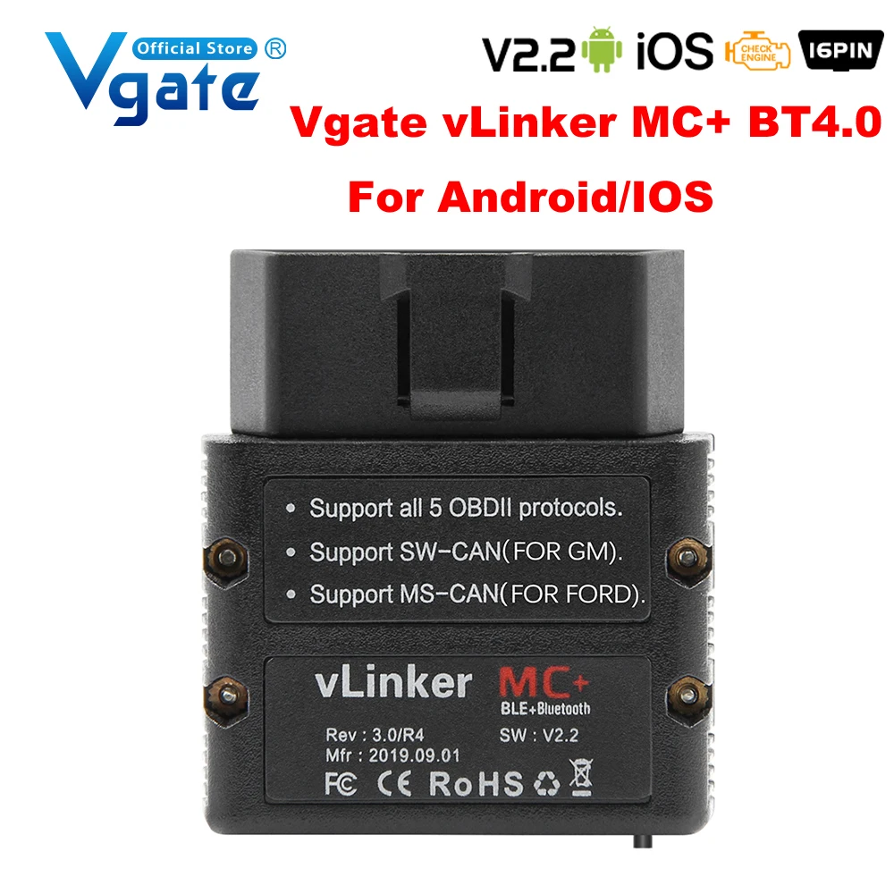 Vgate vLinker MC+ ELM327 V2.2 Bluetooth-Compatible 4.0 wifi Car Scanner OBD2 Auto Diagnostic Tool OBD 2 Scan PK ELM 327 V 1 5 auto inspection equipment Code Readers & Scanning Tools