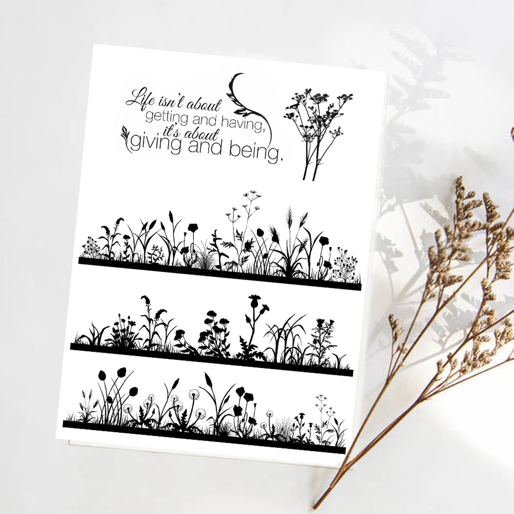 Clear Stamps AZSG Flower Bush Greetings Rubber Clear Stamps for DIY Scrapbooking Card Making Album Decorative Silicone Seal Craft