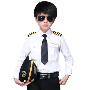 

New Fashion Brand Kids Pilot Uniform Boys Captain Slim Fit Shirts Stage Performance Costume Children's Clothing
