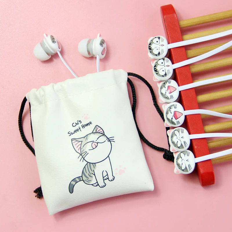 

Cute Cat Earphones 3.5mm in-ear Earbuds Stereo with Microphone with Earphone Case for Mobile Phone Girls for Xiaomi MP3 Gift