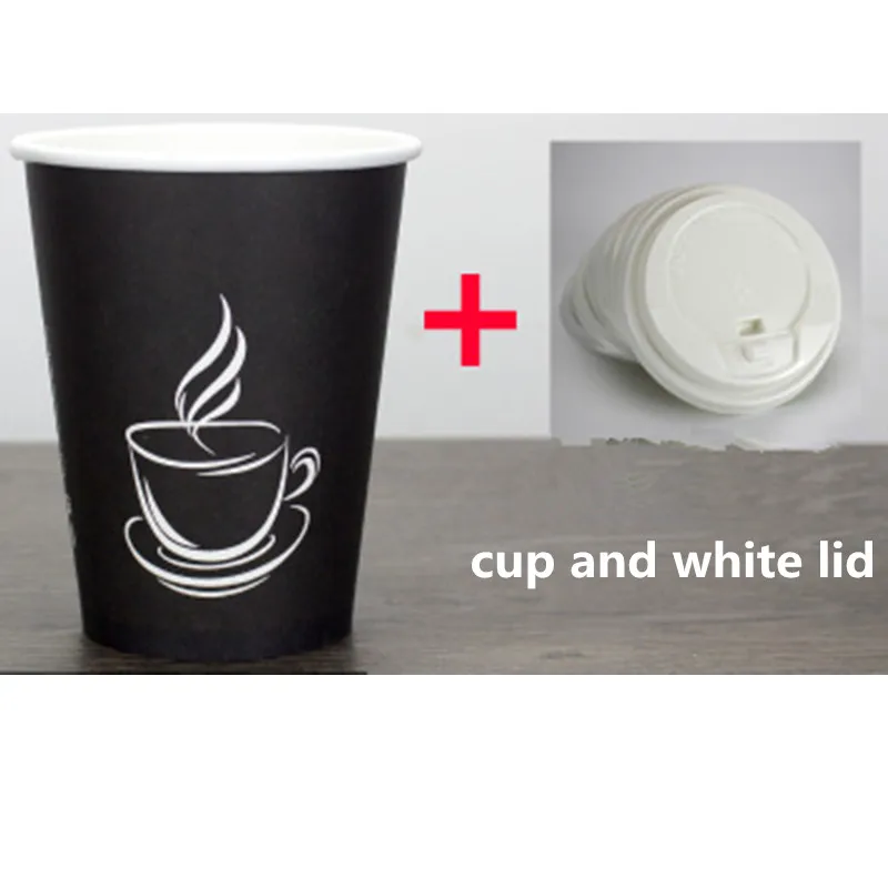 cup and white lid 50 шт. Черный молочный чай плотная бумажная чашка одноразовая кофейная чашка горячий напиток на вынос упаковка чашки вечерние стакан с крышками - Цвет: cup and white lid