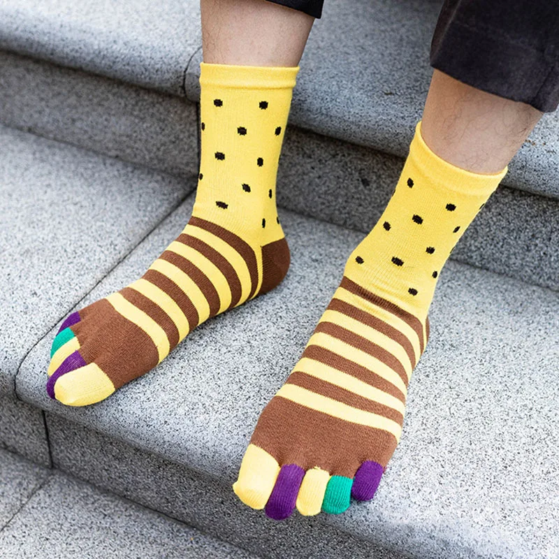 Calcetines cortos de algodón orgánico con cinco dedos para hombre y mujer,  calcetín con estampado de rayas de colores brillantes, estilo Harajuku,  joven Casual - AliExpress