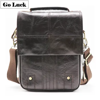 

GO-LUCK Genuine Leather Top-handle Handbag Tote Men's Crossbody Shoulder Bags Men Cowhide Messenger Bag Ipad Mini Travel Pack