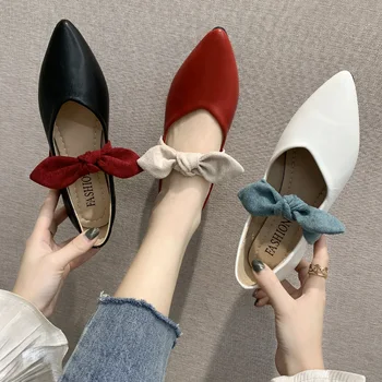 

Shoes Woman 2020 Female Footwear Bow-Knot Pointed Toe Designer Brand Luxury Women Elegant Shallow Mouth Slip-on All-Match