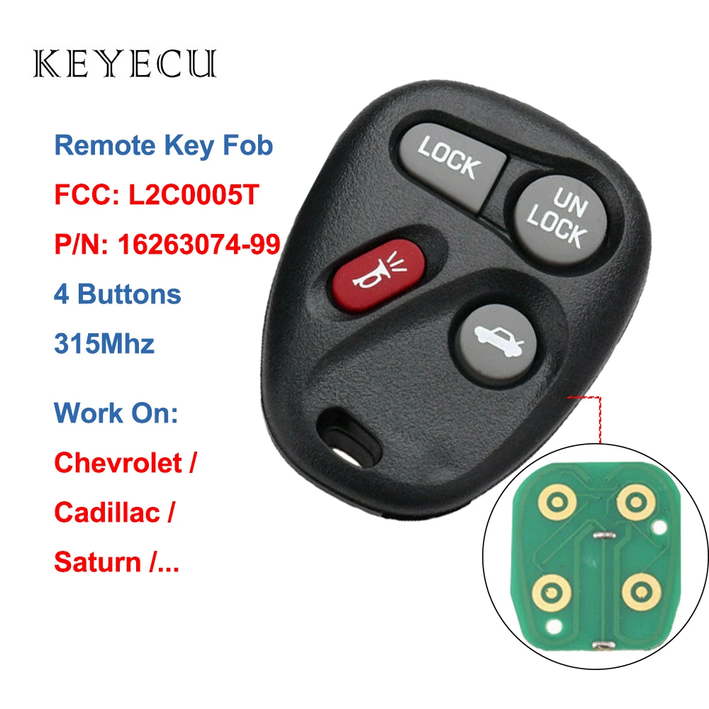 Keyecu L2C0005T дистанционный Автомобильный ключ без ключа 4 кнопки 315 МГц для Chevrolet Pontiac