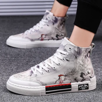 

Canvas shoes men's shoes high to help 2020 spring and autumn new wild Korean trend men's casual board shoes winter cotton shoes