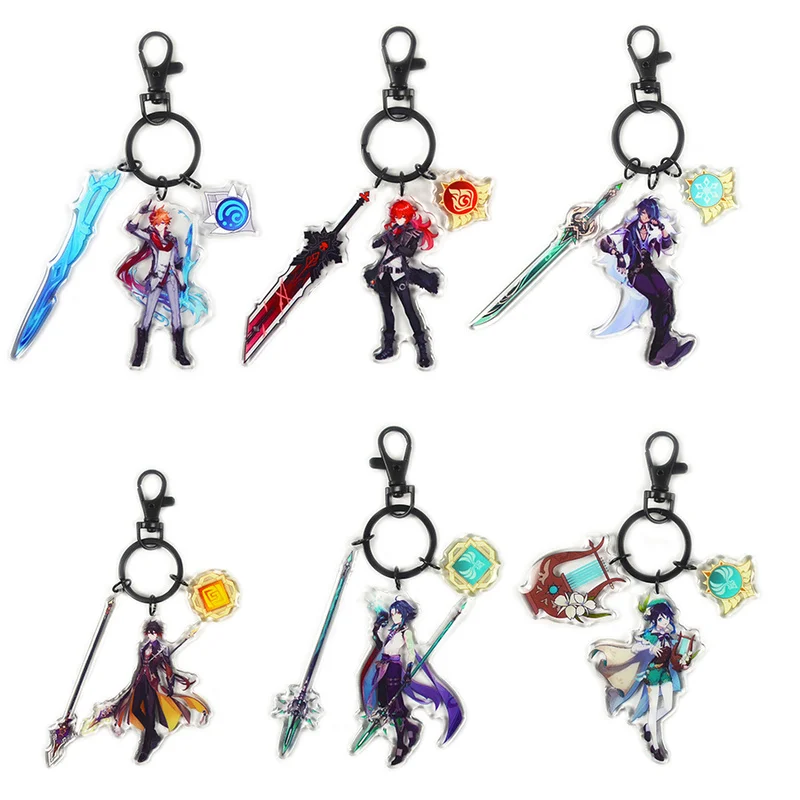 Anime Keychain Genshin Impact Xiao Zhongli Venti Hutao God Eye Weapon