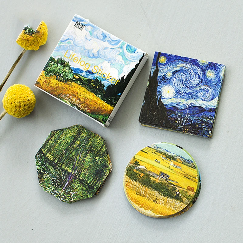 

45pcs Van Gogh Reproduce Classics Stickers Set 40mm Mini Painting DIY Sealing Adhesive Kids Gift Diary Decoration Sticker H6469