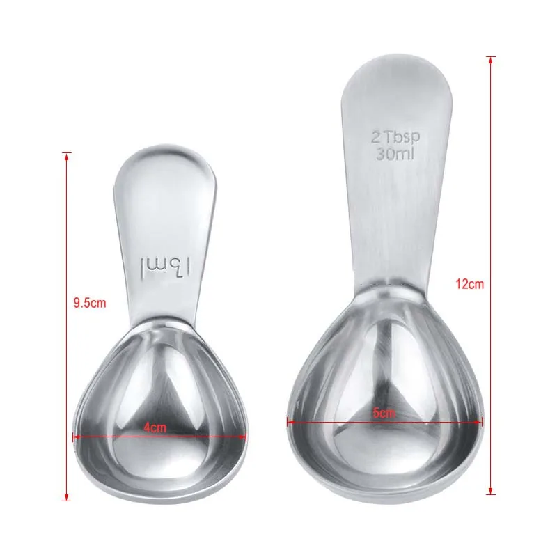 30ml and 15ml 15 мл/30 мл металлическая мерная ложка для кофе упрочненная нержавеющая сталь гладкая длинная ручка столовая ложка молочные ложки кухонные барные инструменты - Цвет: 30ml and 15ml