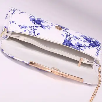 

Fashion Women Leather Chinese Style Blue-and-white Porcelain Crossbody Chain Bag