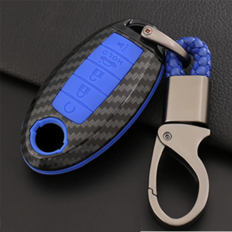 Carbon Car Remote Key Case Cover For Nissan Altima Maxima Murano Sentra Versa Titan Leaf Juke Quest Elgrand NV200 Note Tiida - Название цвета: Carbon blue