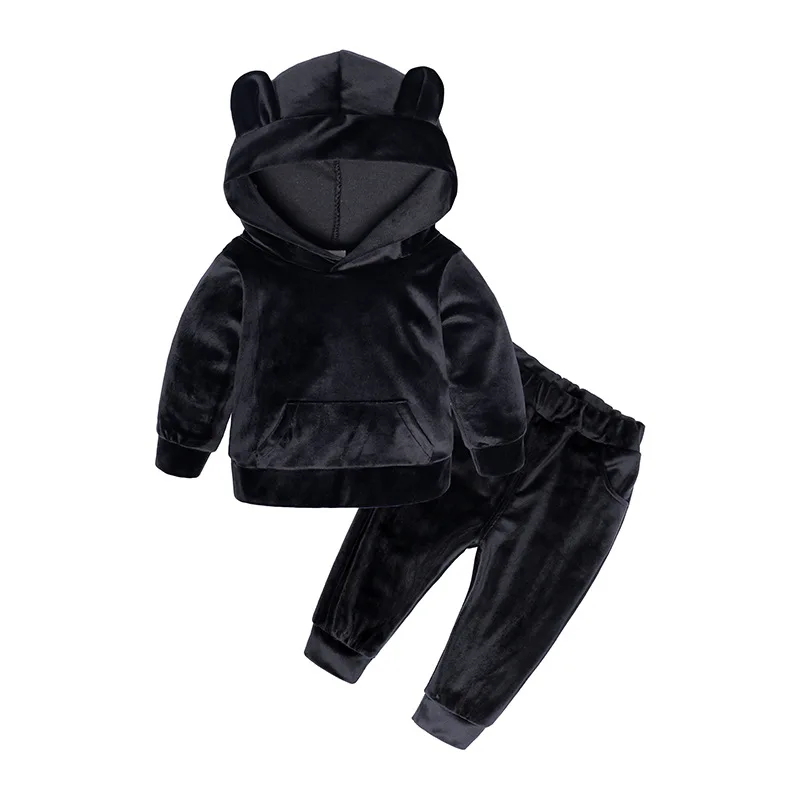 Sodawn Baby Girls Boys Clothing Sets Velvet Hooded 2pcs Sweat+Pants Toddler Costume Outfits Kids Clothes For Girl Boy Coat