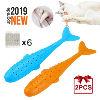 

2Pcs Catnip Toys Fish Shape Toothbrush with Catnip for Cat Simulation Fish Silicone Teeth Cleaning Chew Pet Supplies for Cats