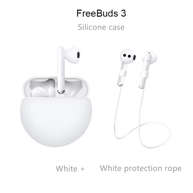 White Применим к huawei Freebuds3 Bluetooth гарнитура силиконовый чехол набор наушников+ анти-потеря веревки набор - Цвет: White