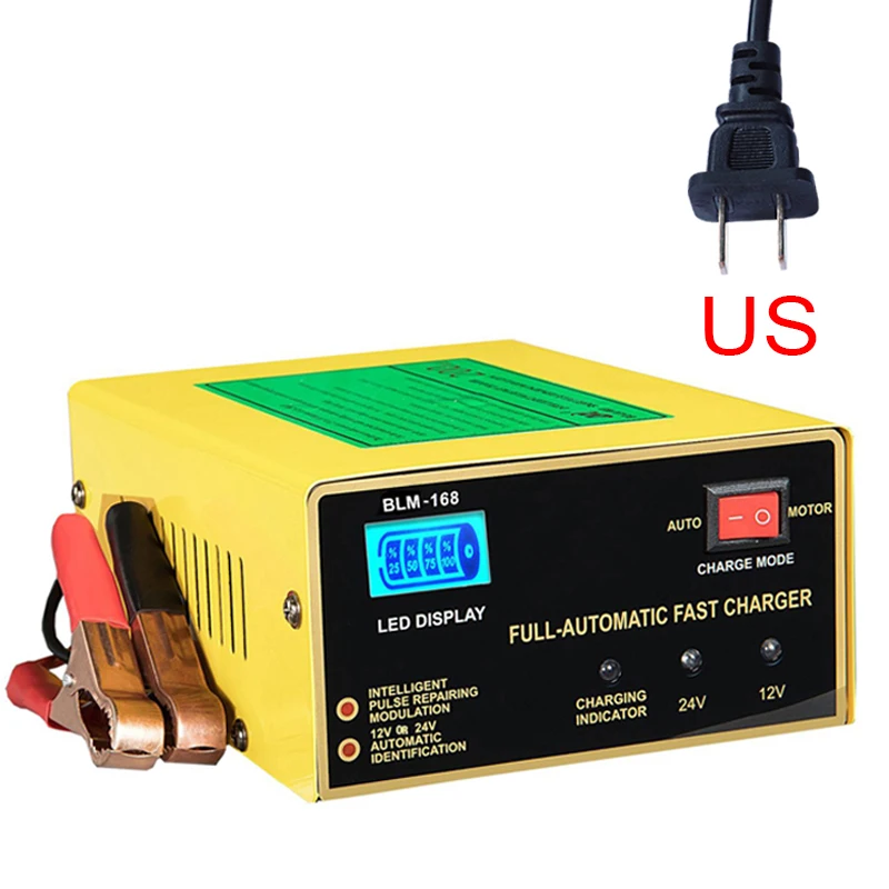250W полностью автоматический 12V 24v автомобиль Батарея Зарядное устройство интеллигентая(ый) Мощность зарядки Влажная и сухая свинцово-кислотный воды AGM гель мокрый батареи - Цвет: US